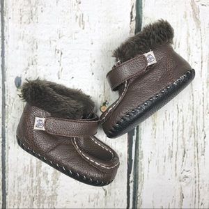 🔑 Pediped Brown Leather Fur Lined Boots 0-6 Month
